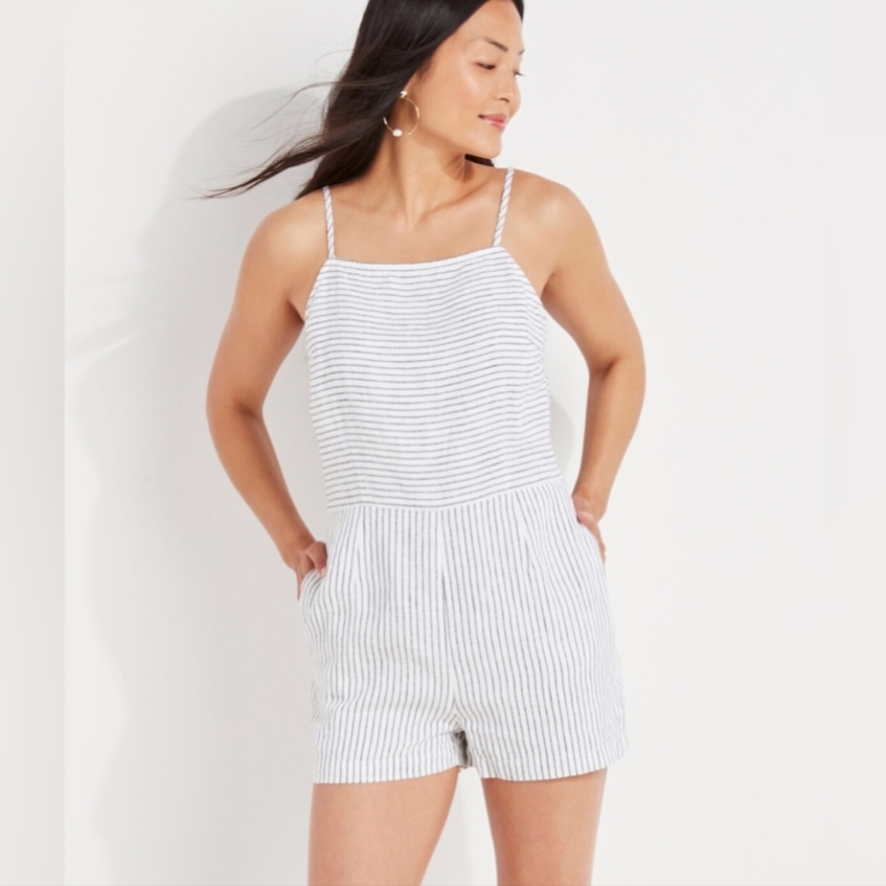 Vineyard Vines Jet Stripe White Linen Romper